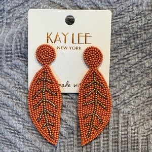 NEW Kay Lee New York Orange Beaded Leaf Earrings - Pierced - Lead Compliant